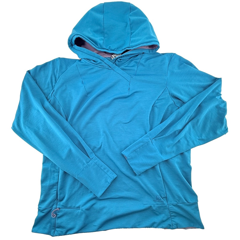 Salomon‎ Hoodie Womens XL Blue Pullover Lightweight Trail Running Hiking